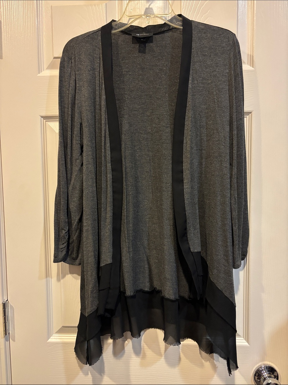 Gray & Black Draped Open-Front Cardigan